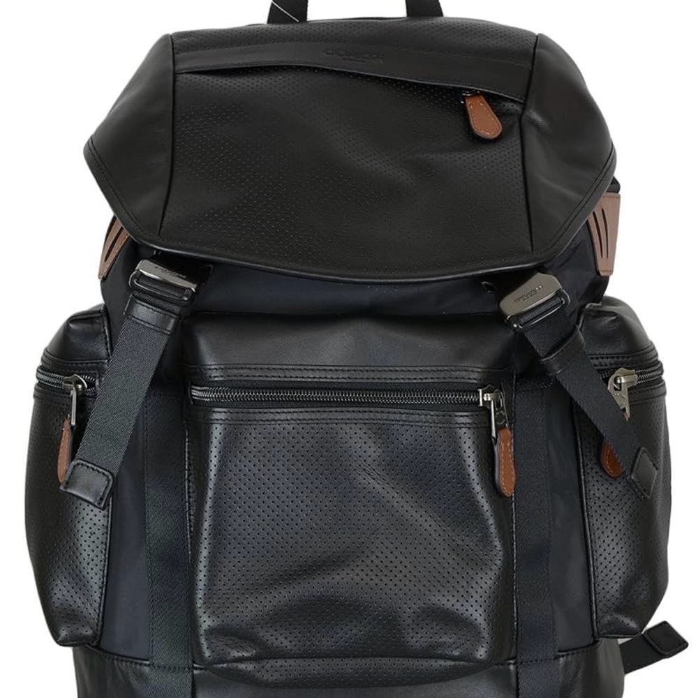 Coach Black Leather Backpack with Brown Trim
